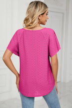 Eyelet Tie Neck Flutter Sleeve Blouse (20)