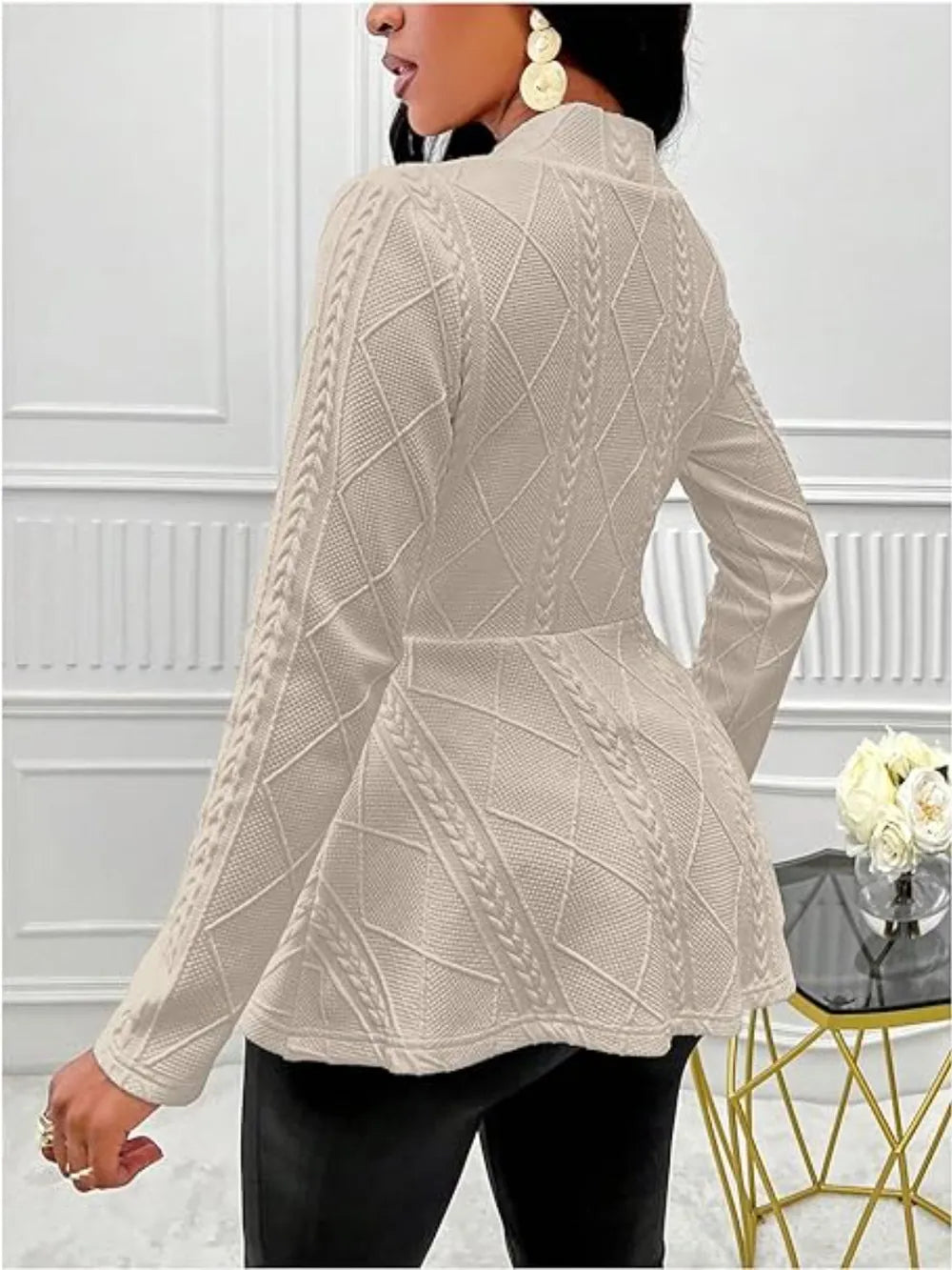 One Button Textured Peplum Cardigan (9)
