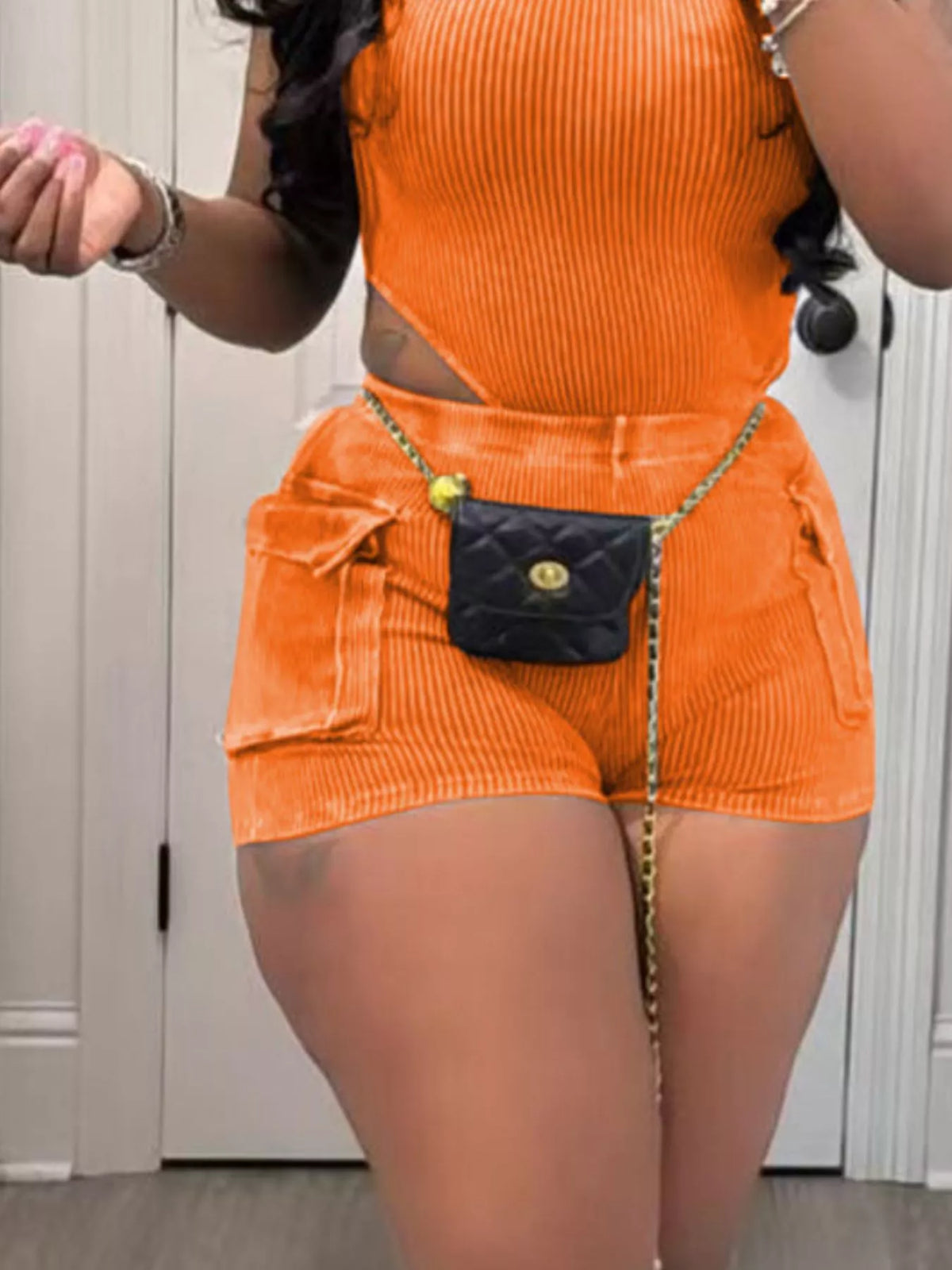 Ribbed Knit Bodysuit Shorts Set (13)