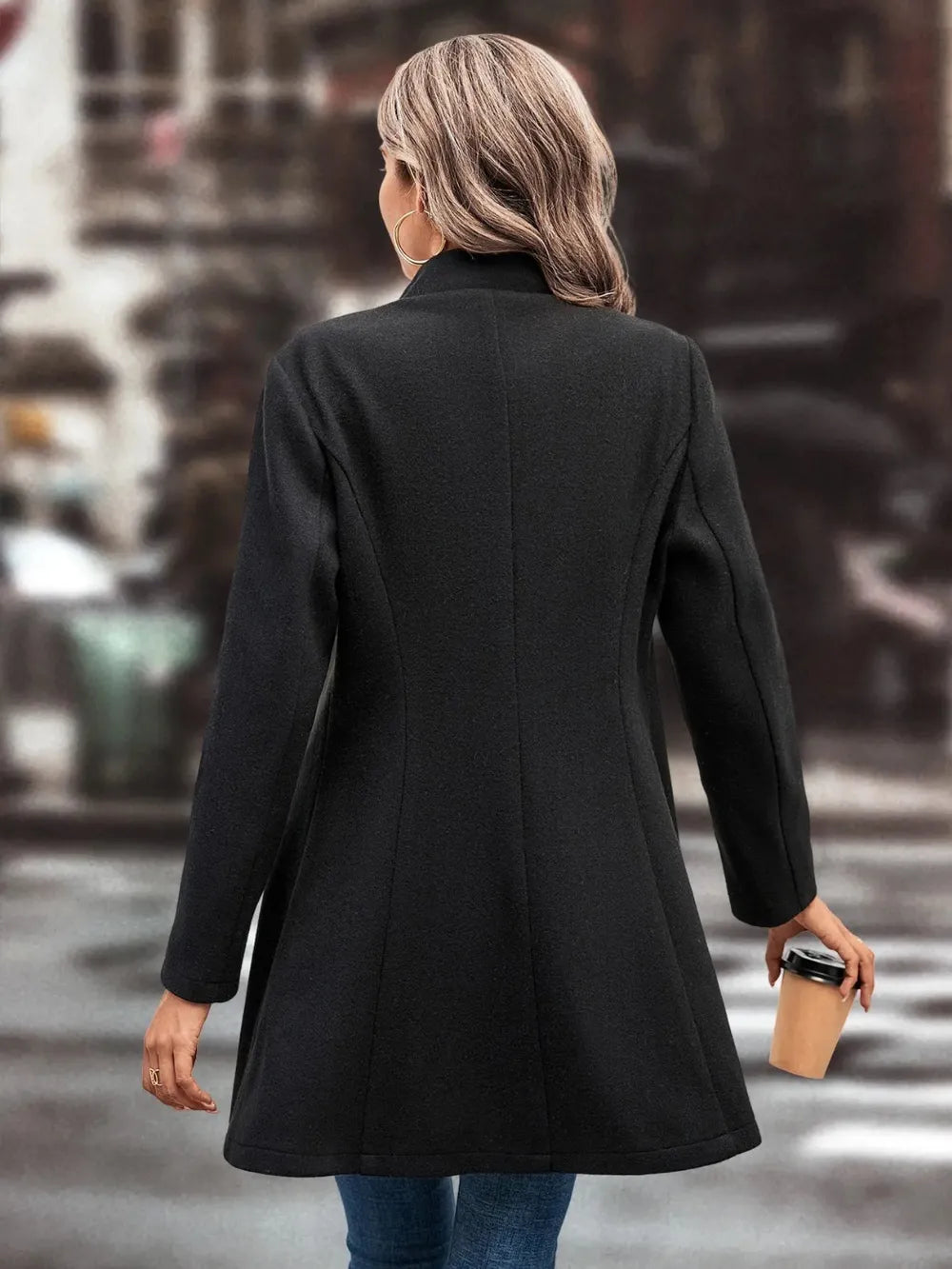 Collared Neck Long Sleeve Longline Coat (15)