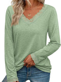 Lace Trim V-neck Long Sleeve T-shirt