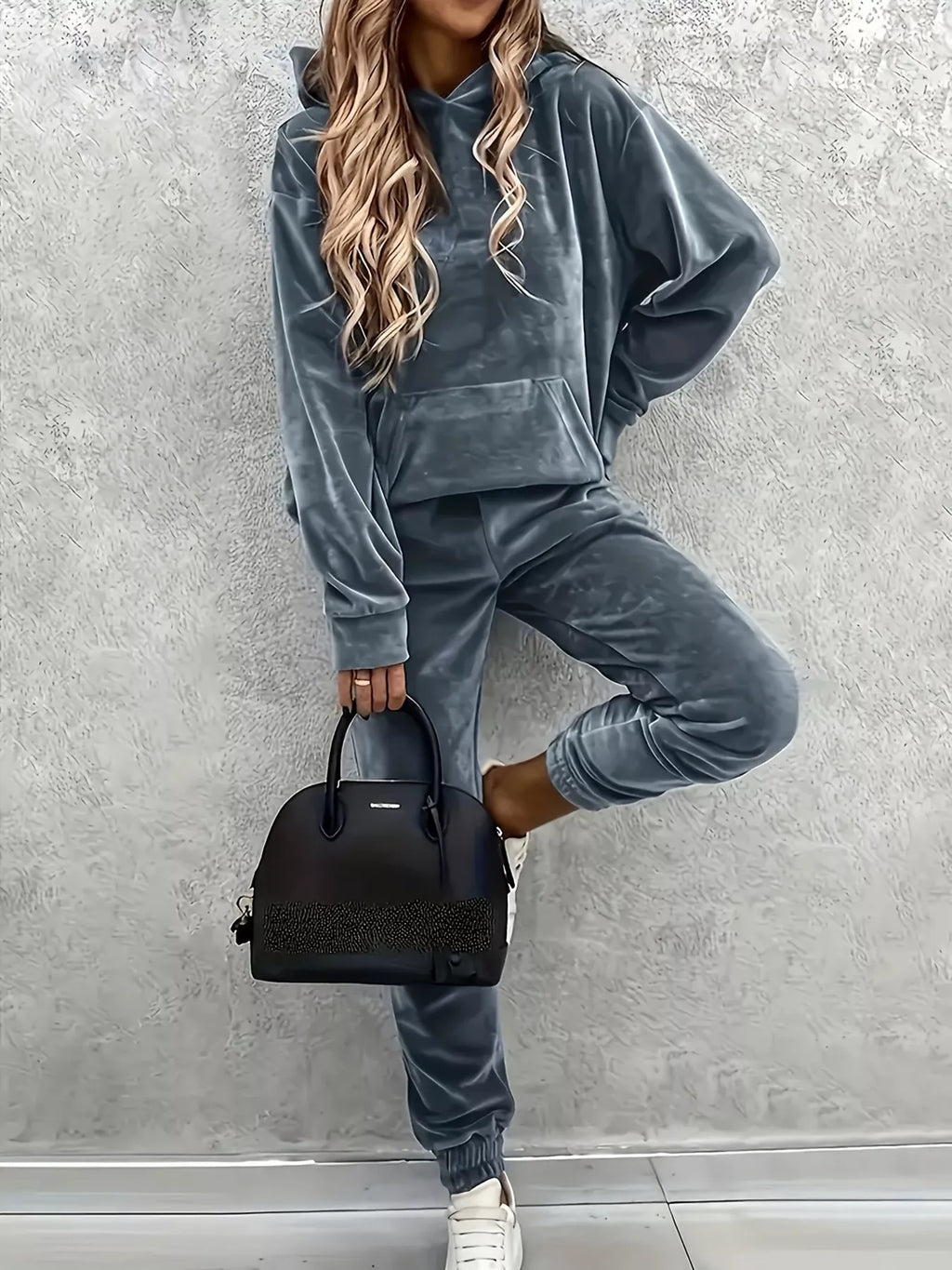 Velvet Long Sleeve Hoodie Pants Set (3)