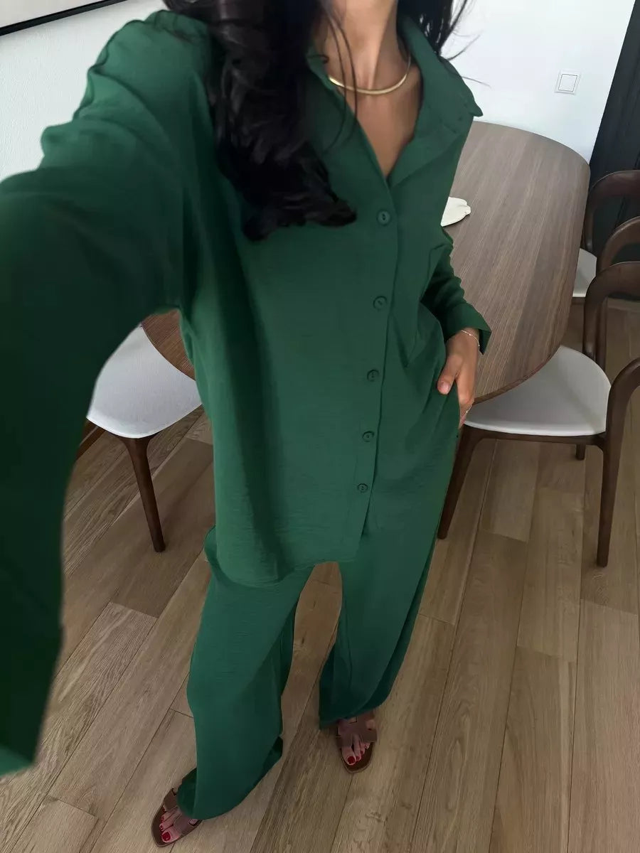 Button Up Long Sleeve Shirt Pants Set (14)