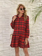 Ruffle Hem Plaid Button Down Long Sleeve Dress (6)