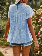 Printed Ruffle Sleeve Babydoll Blouse (11)