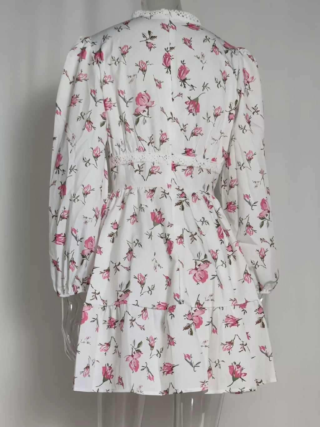 Lace Detail V-neck Balloon Sleeve Dress (6)