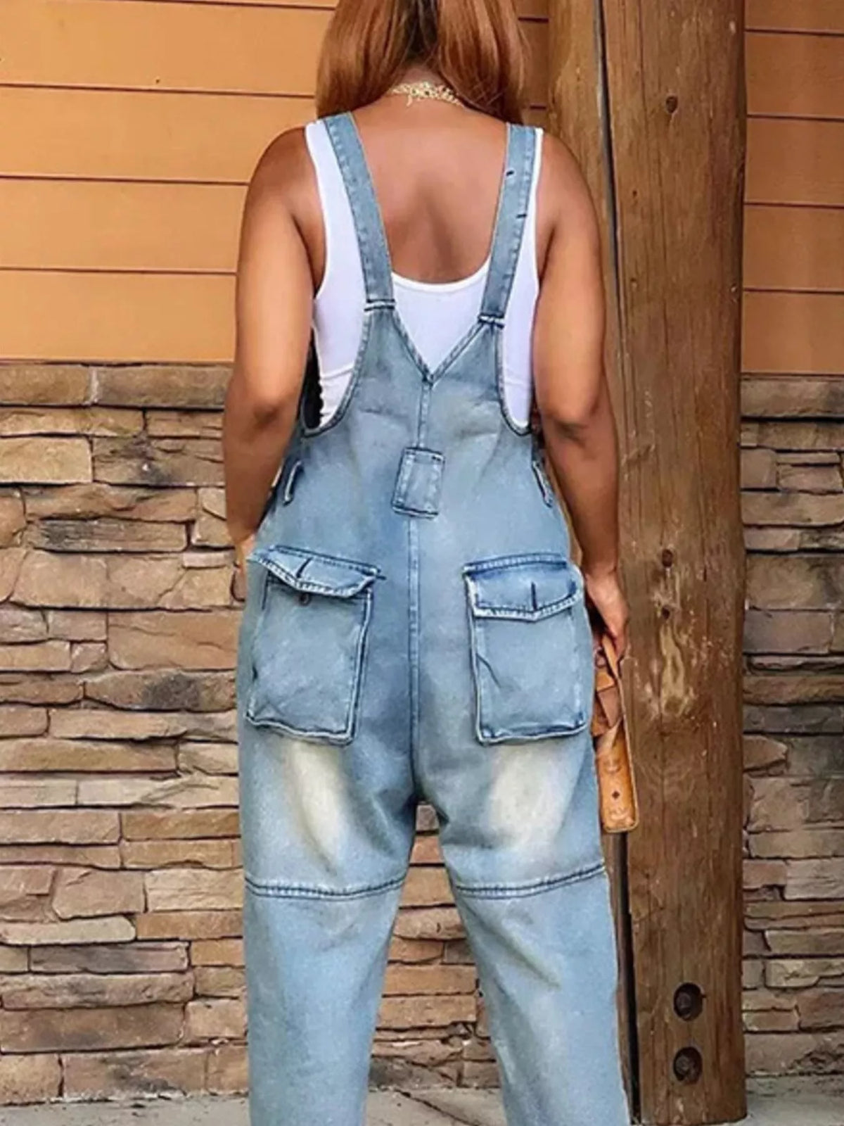Full Size Button Front Denim Overalls Pockets Plus (8)