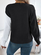 Two-tone V-neck Long Sleeve Sweater (10)