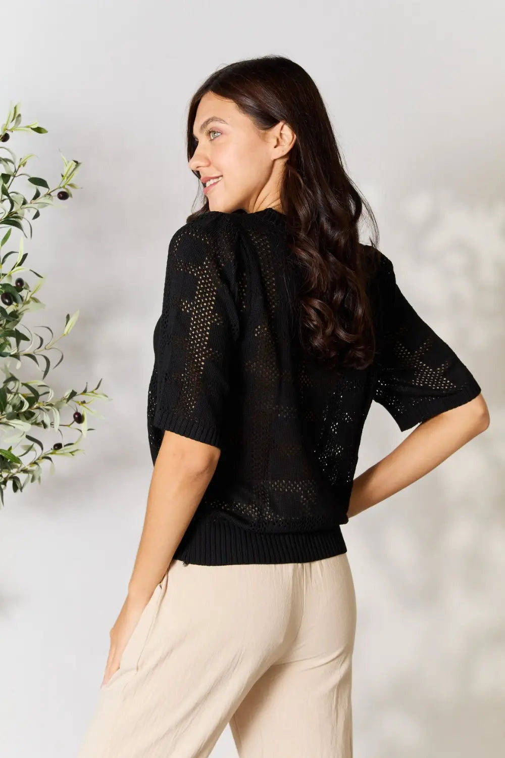 Ribbed Trim Round Neck Knit Top (31)