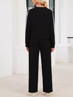 Striped Round Neck Sweatshirt Pants Set (10)