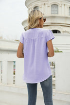Swiss Dot Notched Neck Short Sleeve Top (35)