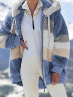 Full Size Fuzzy Zip Up Hooded Outerwear Plus