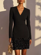 V-neck Dress Rose Embellishment