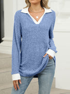 Ribbed Knit Long Sleeve T-shirt (4)