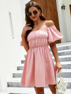 Off-shoulder Puff Sleeve Mini Dress (2)