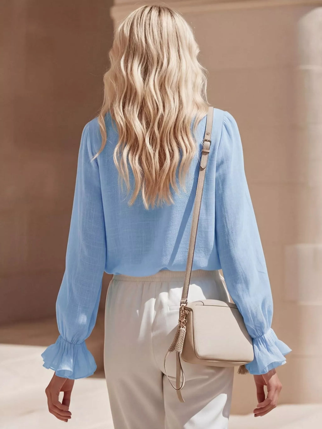 Ruffled V-neck Long Sleeve Blouse (11)