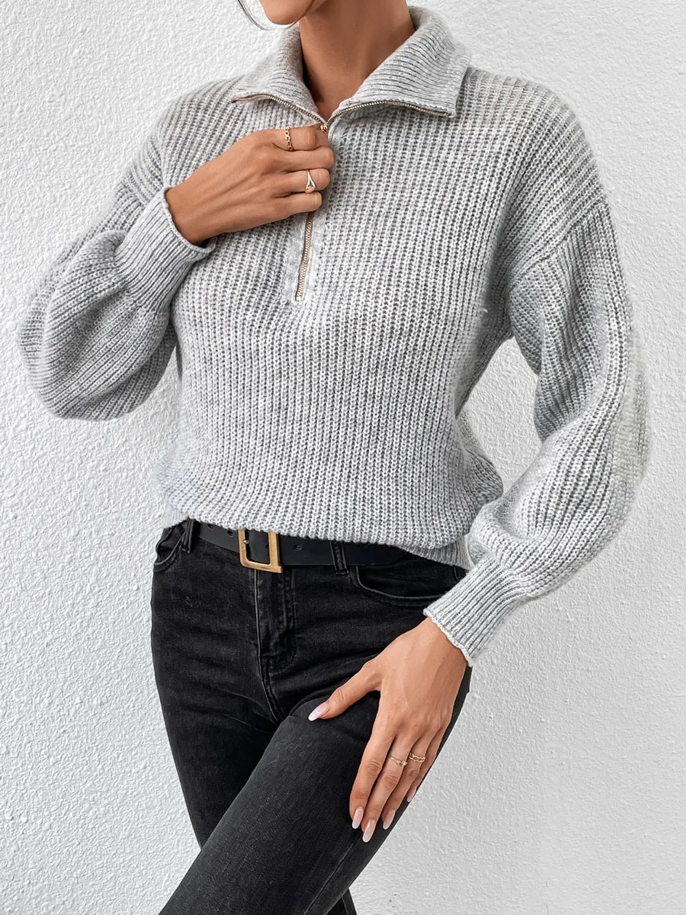 Half Zip Dropped Shoulder Sweater (3)