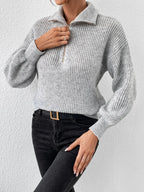 Half Zip Dropped Shoulder Sweater (3)