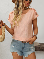 Eyelet Round Neck Short Sleeve Top (11)