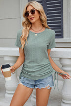 Eyelet Round Neck Short Sleeve T-shirt (4)