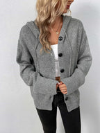 Button-down Long Sleeve Hooded Sweater