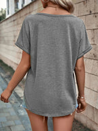 Full Size Decor Button Short Sleeve T-shirt Plus (13)