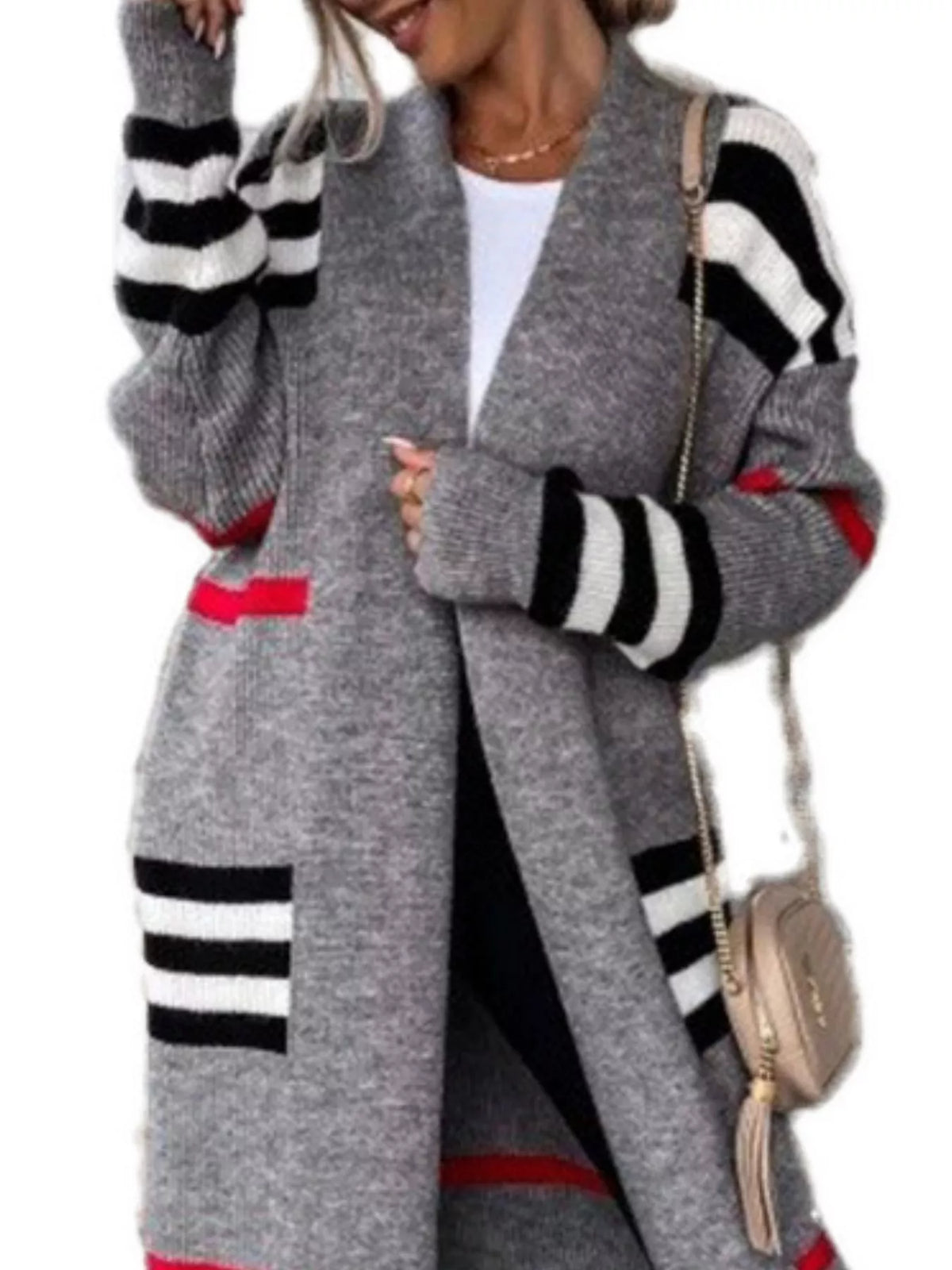 Striped Longline Open Front Cardigan (3)