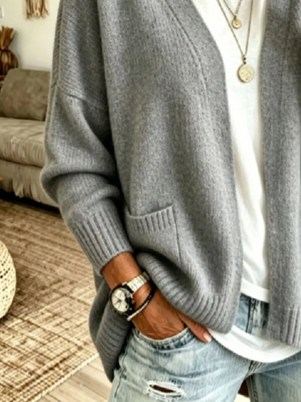 Open Front Knit Cardigan Pockets (4)