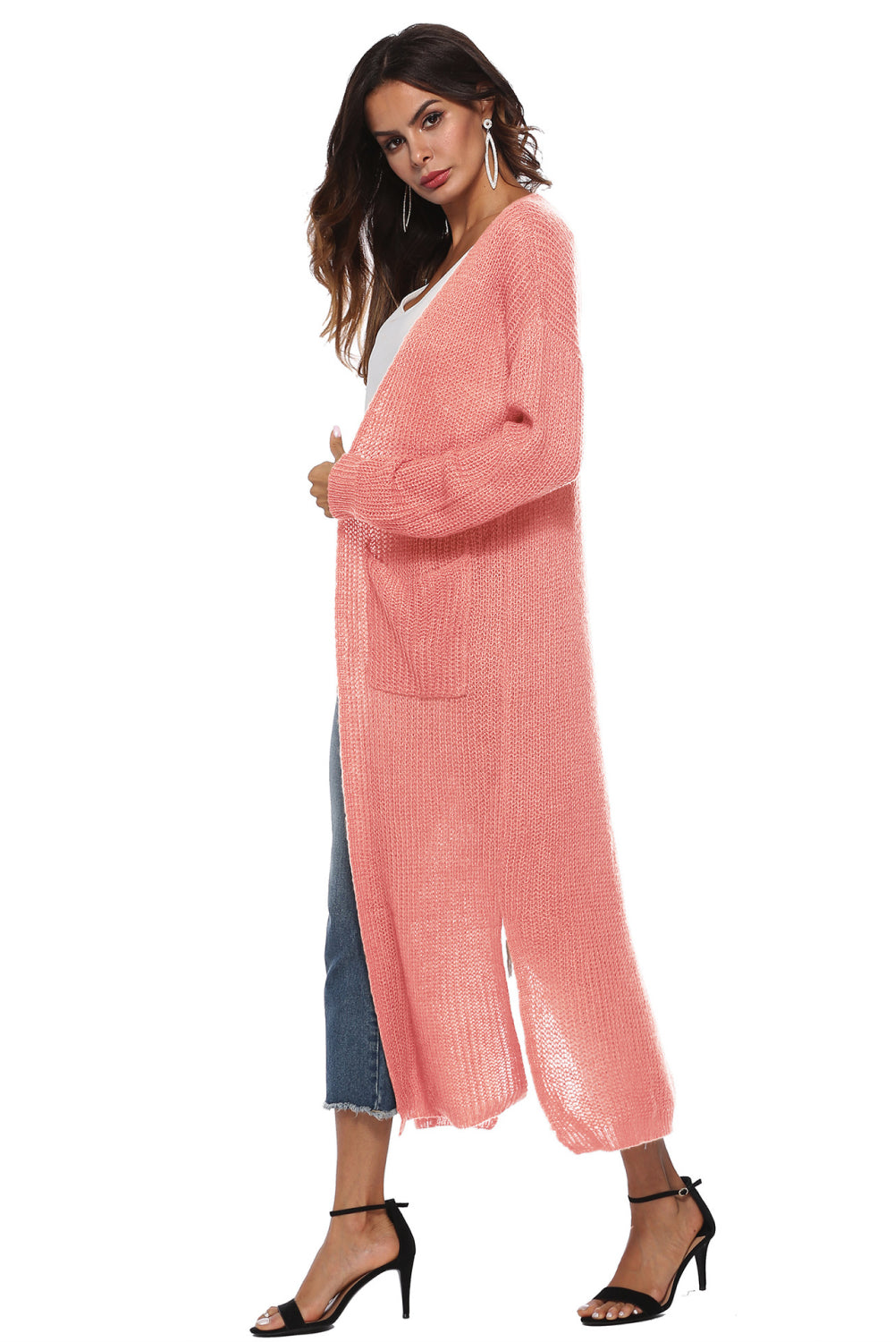 Long Sleeve Open Front Buttoned Cardigan (8)
