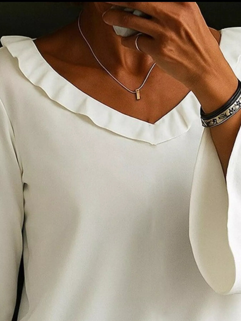 Full Size Ruffled V-neck Long Sleeve Blouse Plus (2)