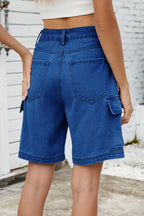 High Rise Denim Shorts Cargo Pockets (5)