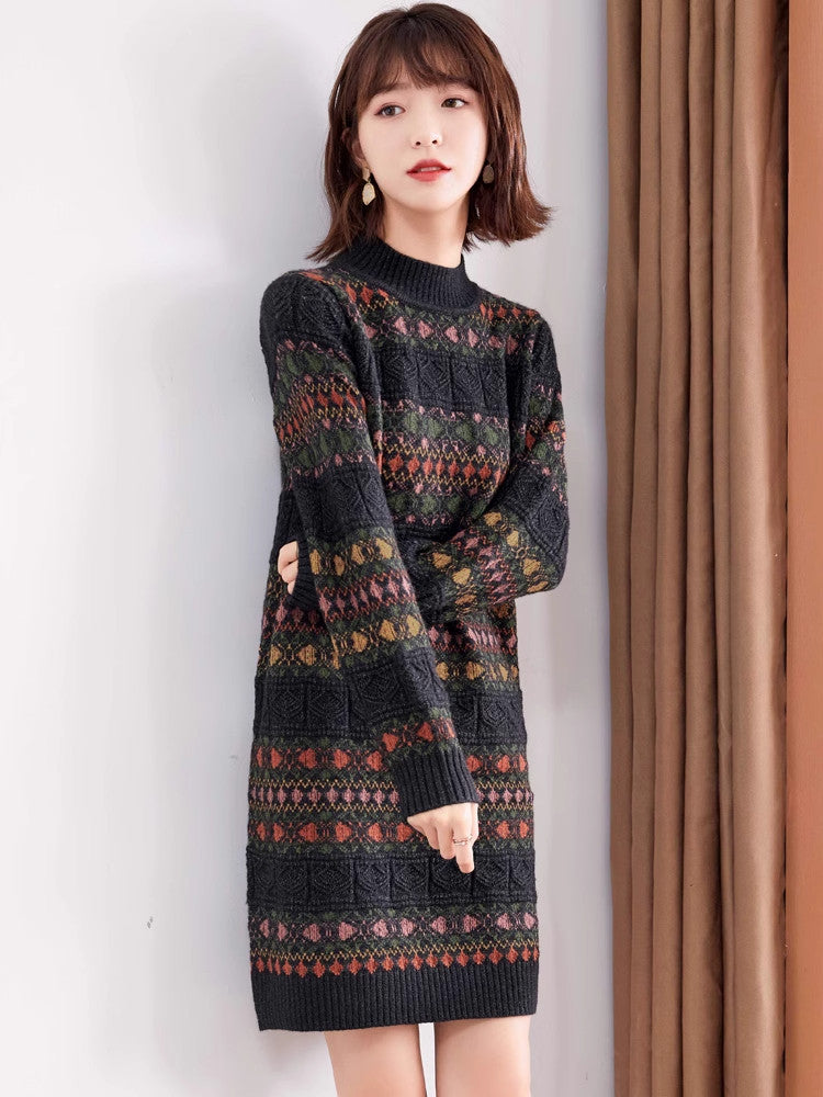 Striped Midi Sweater Dress variant CJMY272482512LO|CJMY272482513MN|CJMY272482514NM|CJMY272482515OL|CJMY272482516PK