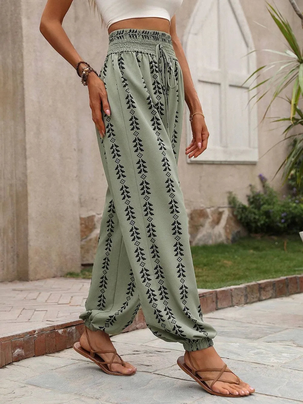 Tied Printed High Waist Pants (7)