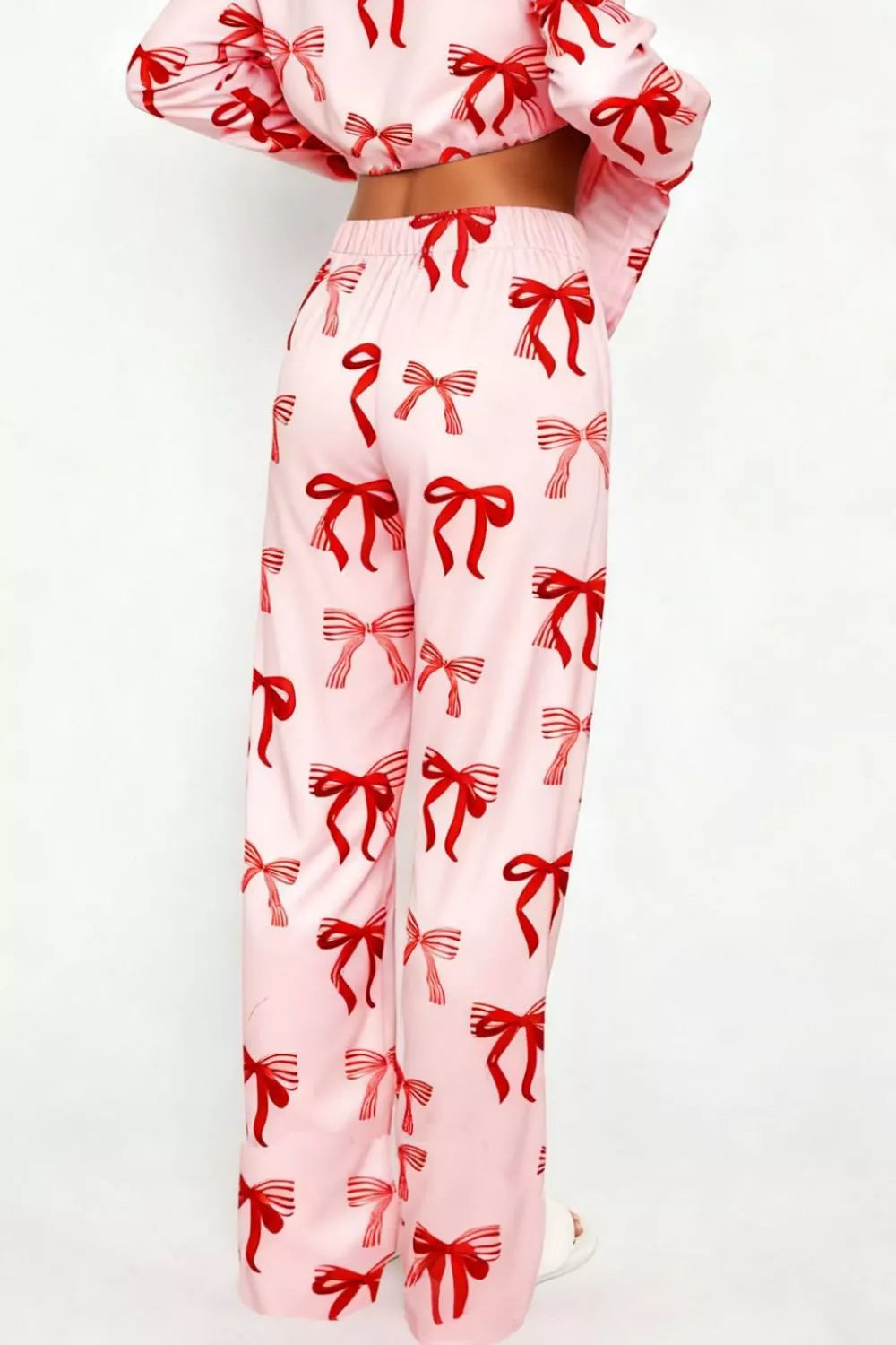 Bow Print Top Wide Leg Pants Lounge Set (10)