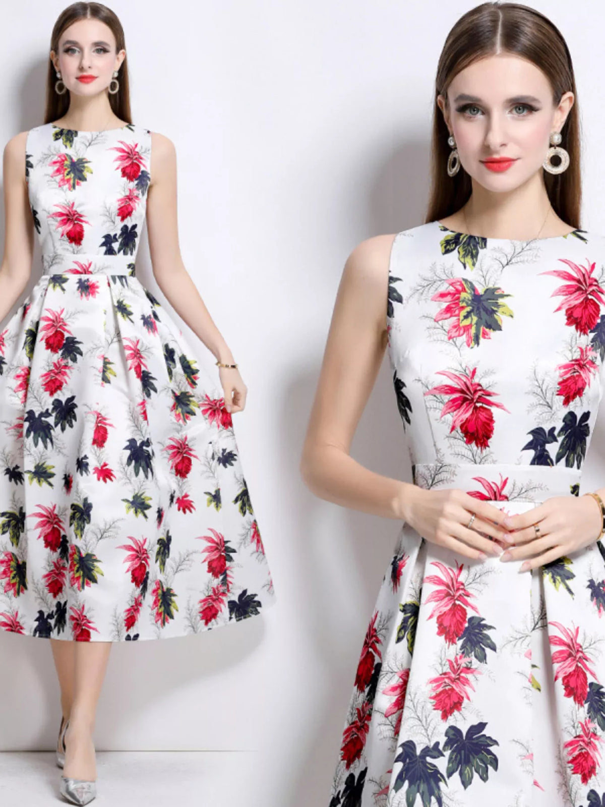 Floral Print Sleeveless Midi Dress (9)