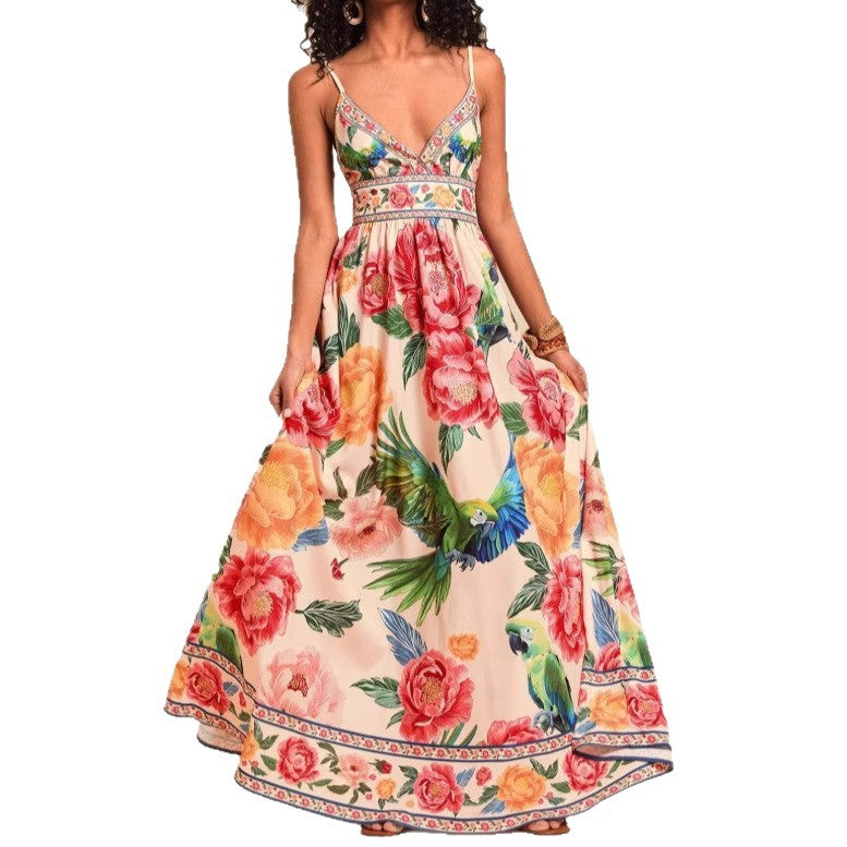 Strap Print V-neck Extra-long Knitted Dress photo 5