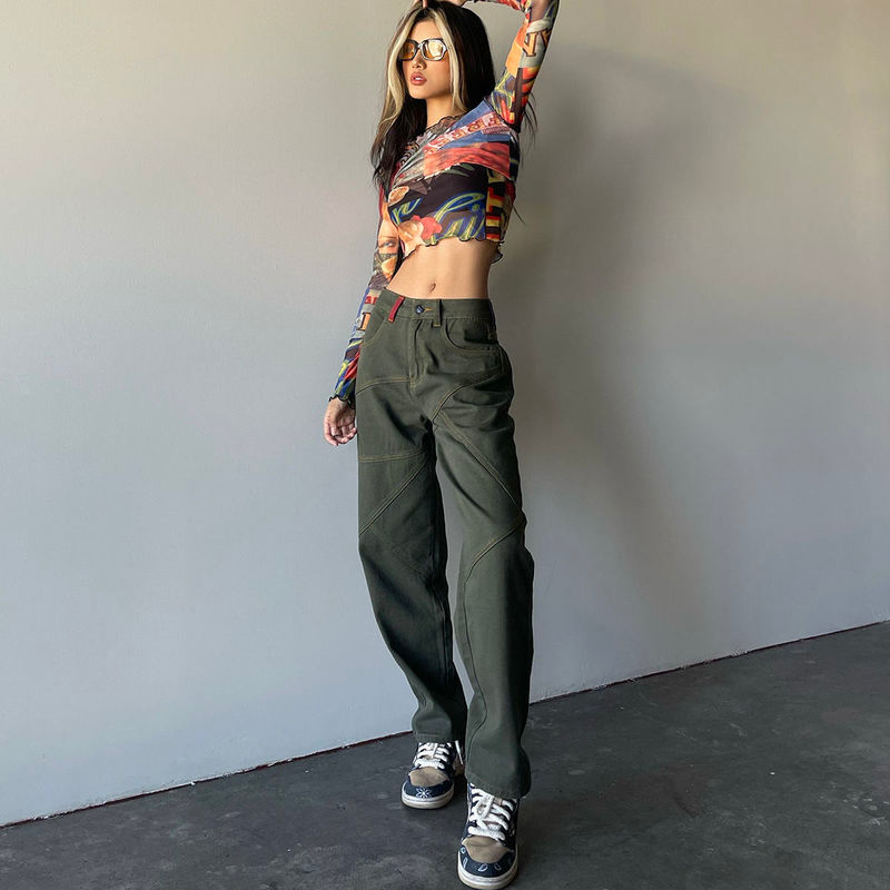 Olive Green Straight Denim High Street Cross Jeans photo 2