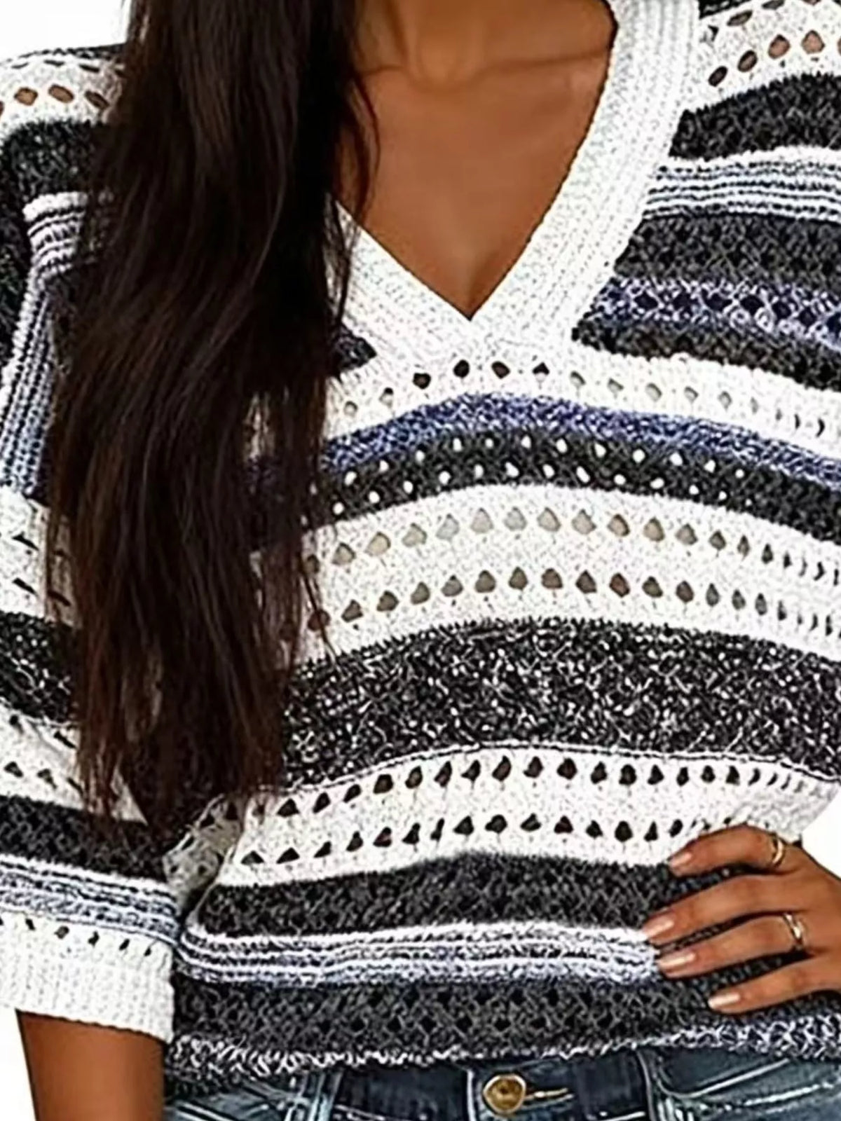 Chic Striped Crochet Knit Top (11)