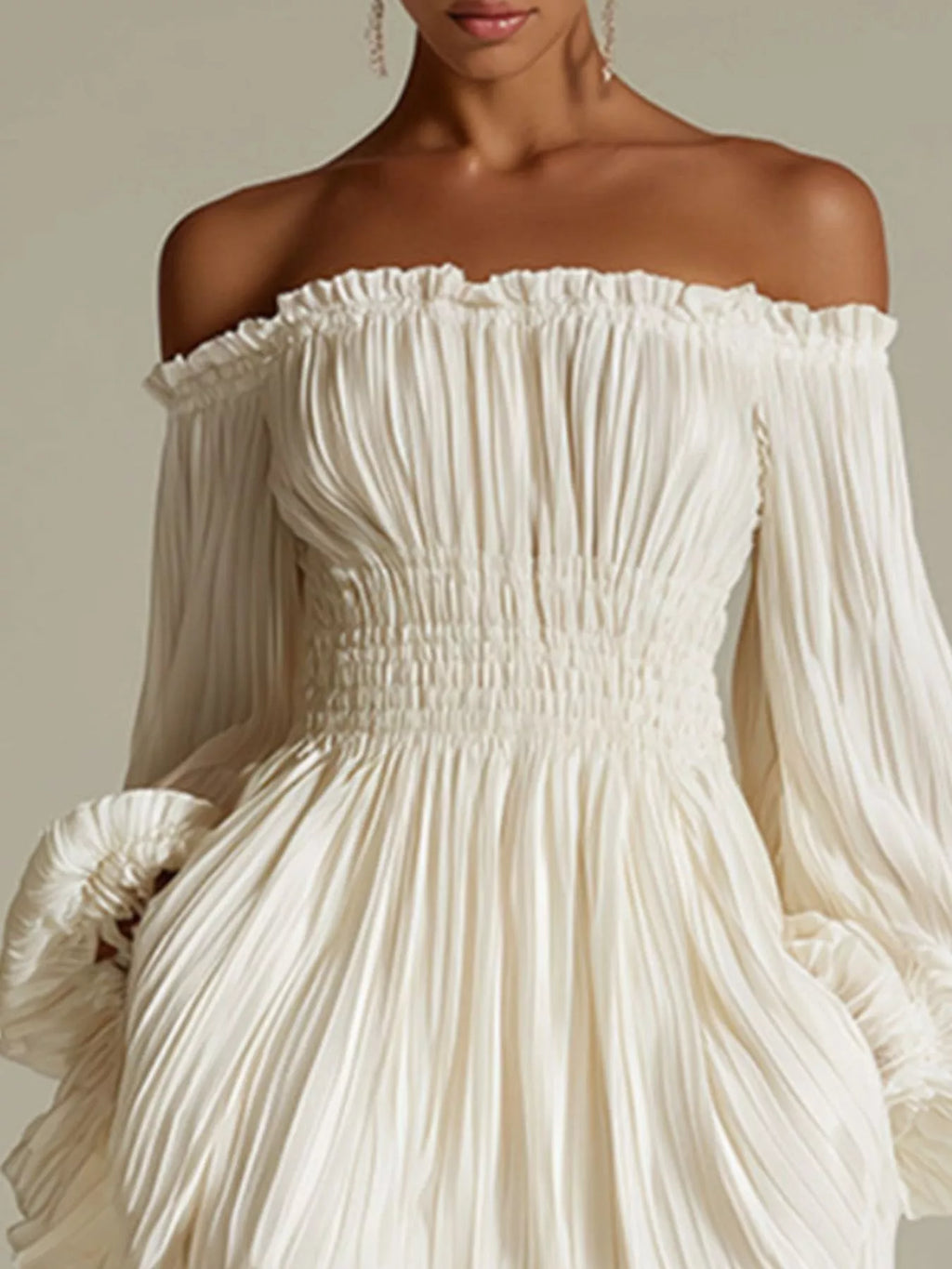 Off-shoulder Pleated Mini Dress (2)