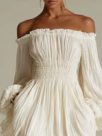 Off-shoulder Pleated Mini Dress (2)