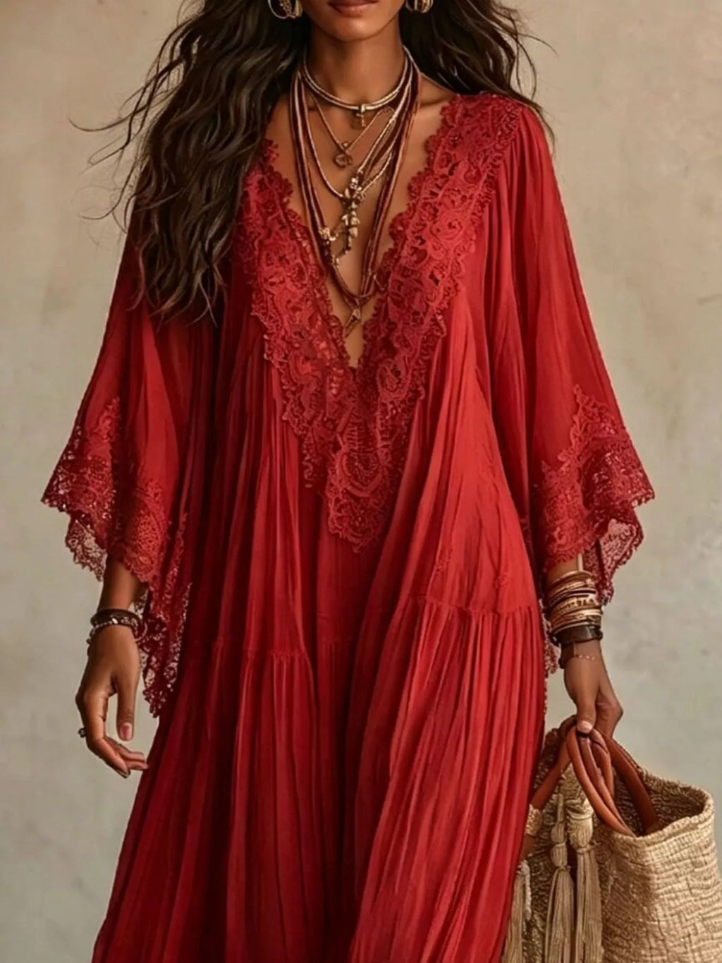 Lace Trim V-neck Maxi Dress (18)