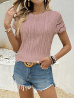 Crochet Lace Short Sleeve T-shirt (18)