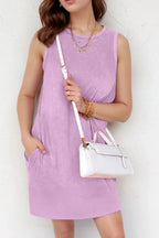 Round Neck Sleeveless Mini Dress Pockets