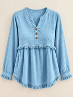 Full Size Frayed Hem Button Detail Blouse Plus (29)