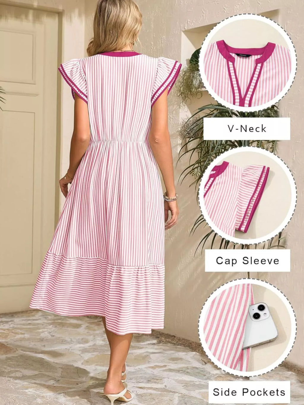 Striped Ruffle Sleeve Midi Dress (13)