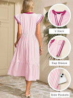 Striped Ruffle Sleeve Midi Dress (13)