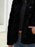 Fuzzy Checkered Zip Up Jacket (8)