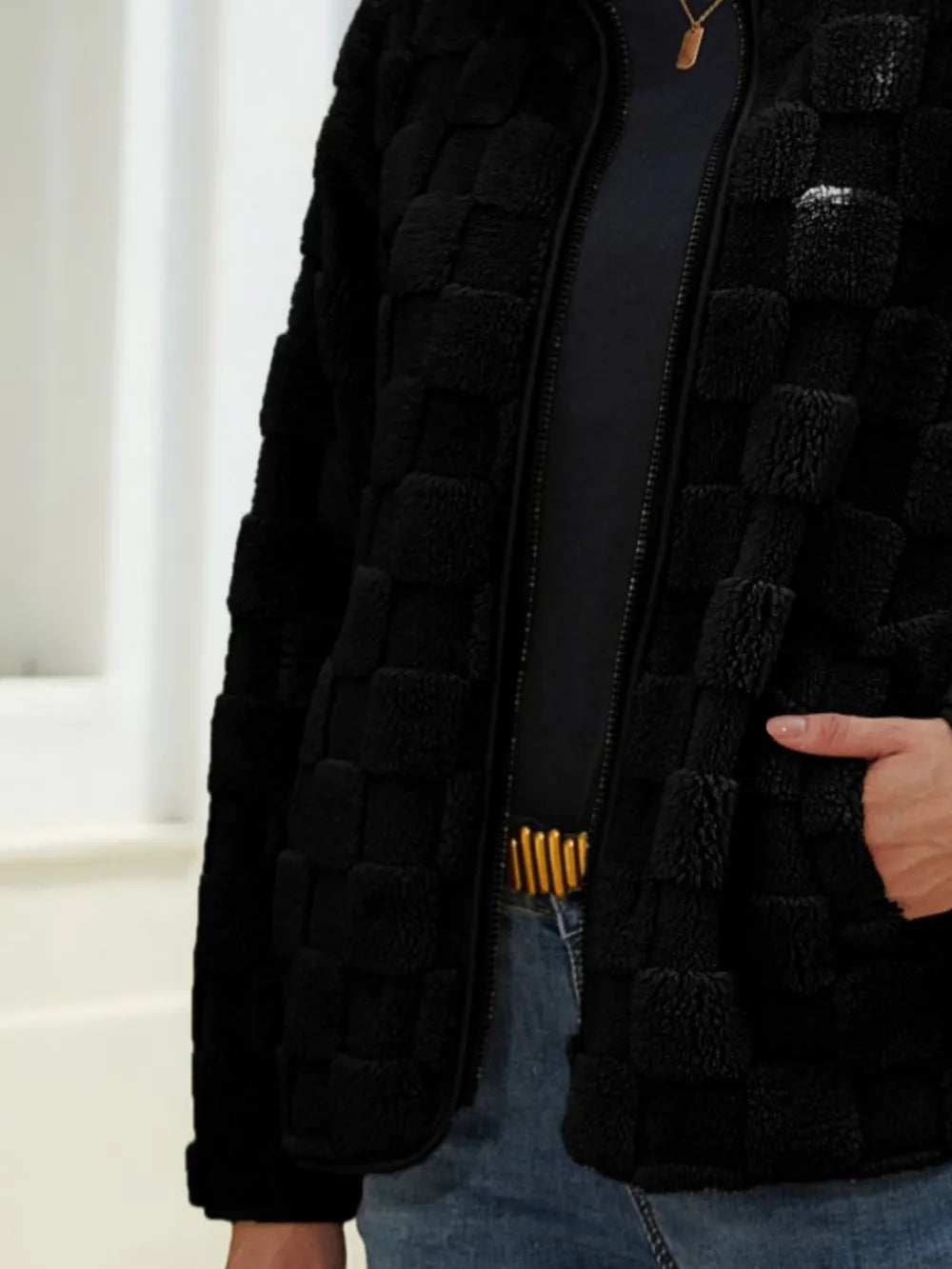 Fuzzy Checkered Zip Up Jacket (8)