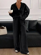 Button-down Shirt Wide-leg Pants Set (11)