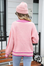 Waffle Knit V-neck Cardigan Pocket (2)